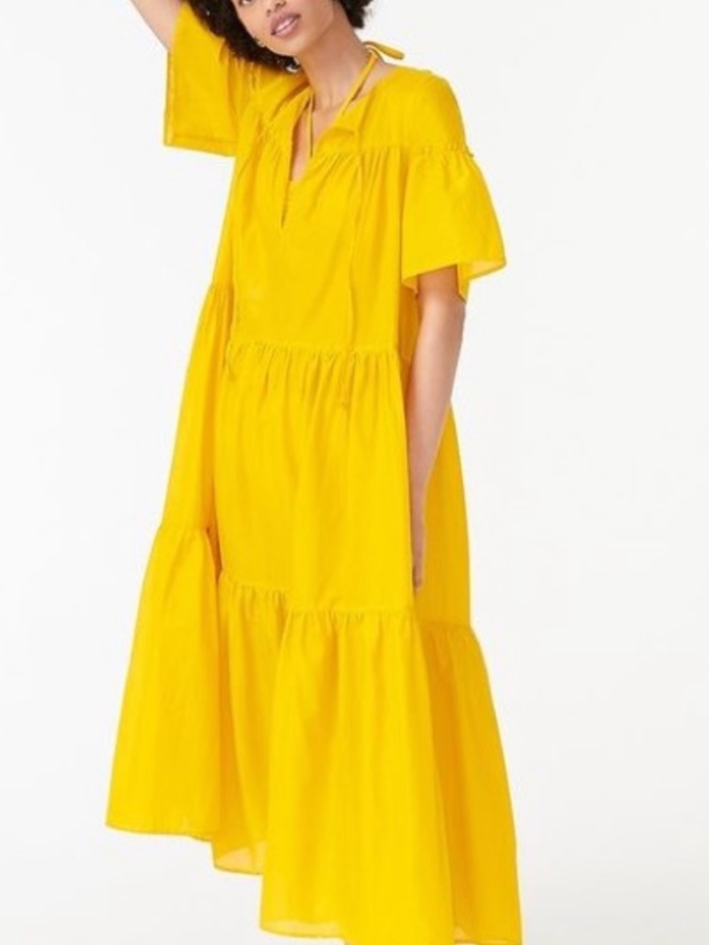 J.Crew Tiered Cotton Voile Beach Dress XL Warm Sunflower Yellow Maxi - Picture 3 of 8